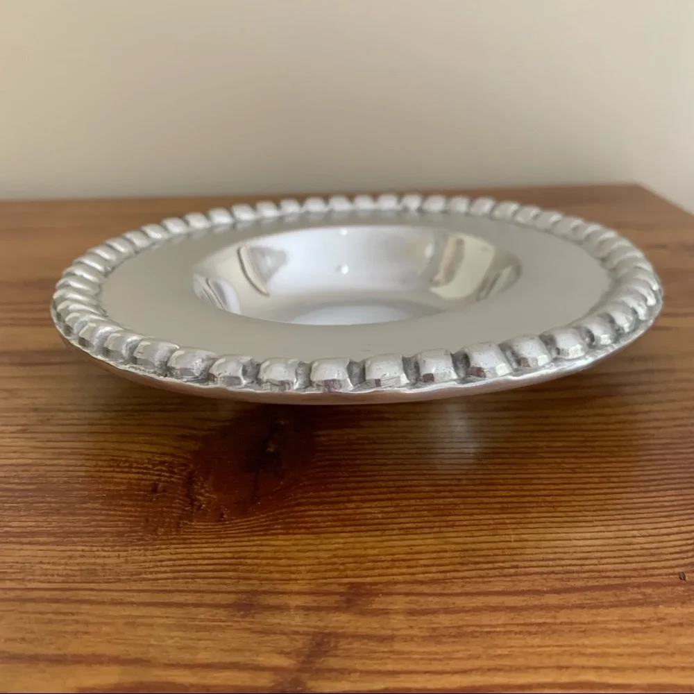 New Aluminum Pewter Wine Bottle Coaster Candle Holder Pearl Mexico Decor
